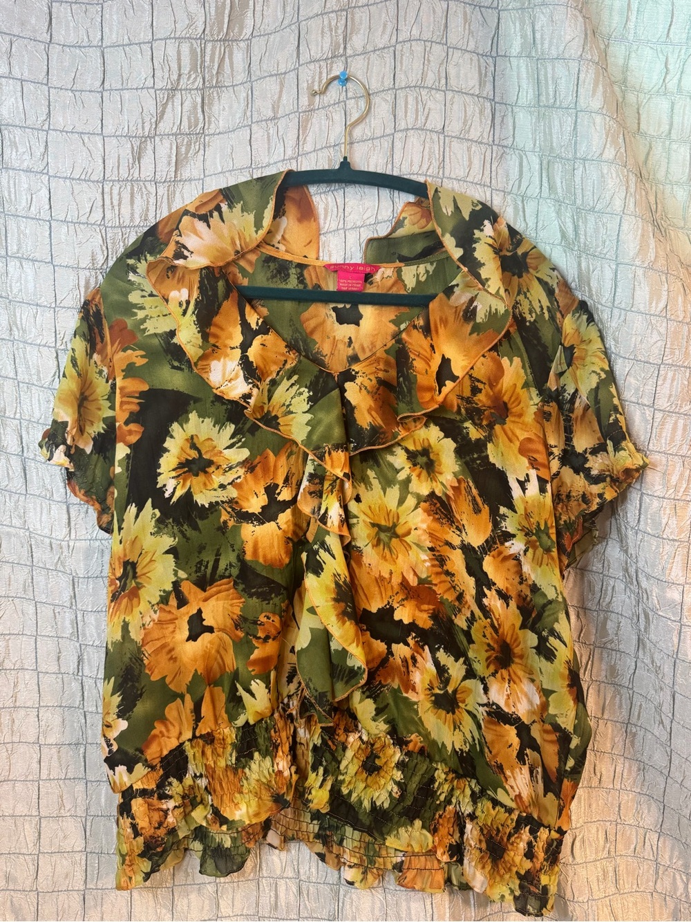 Sunny Leigh Yellow & Green Floral Ruffle Blouse